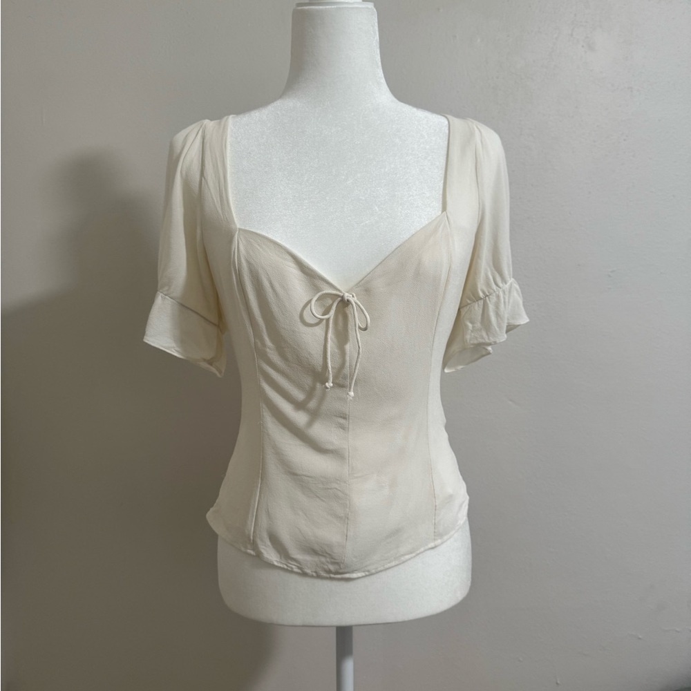 Reformation Cream Tie-Front Blouse